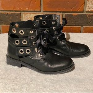 Unique Black Leather Italian Combat Boots